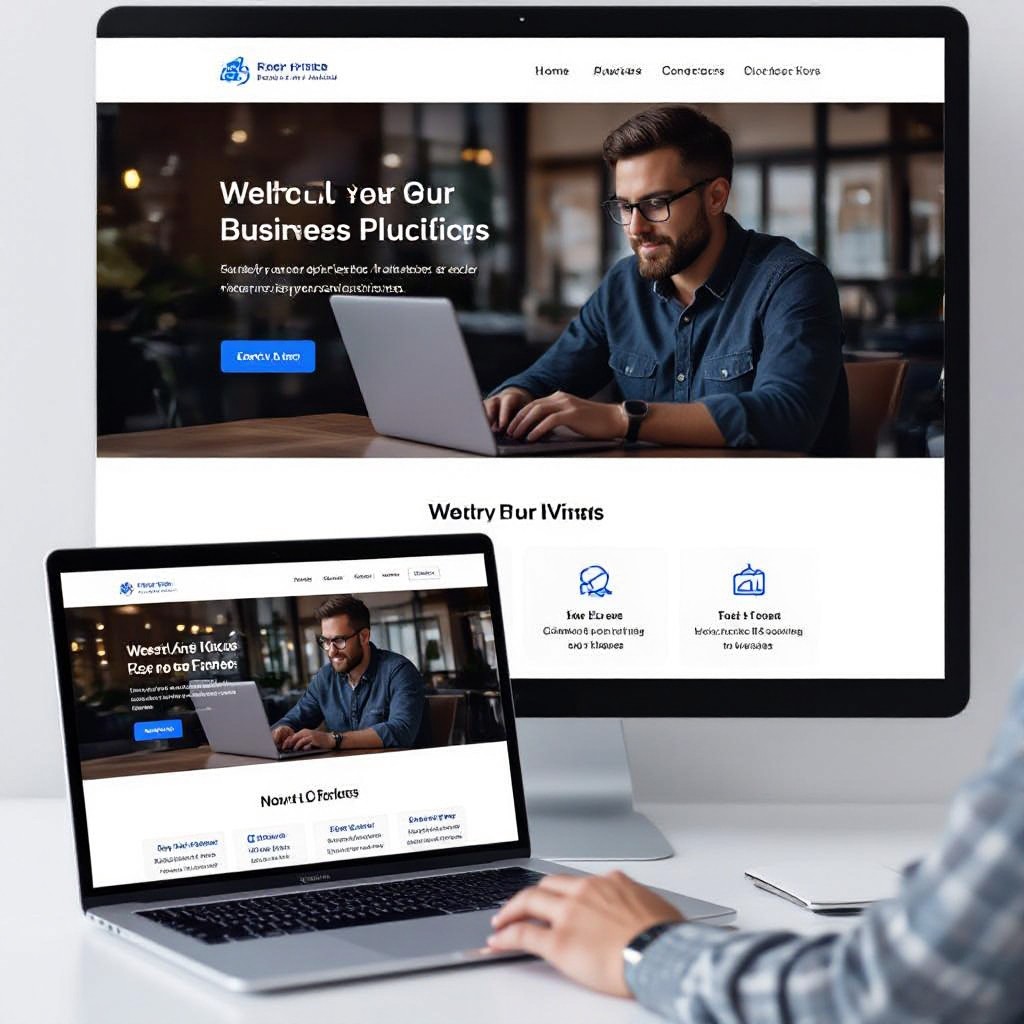Business owner viewing new website on laptop