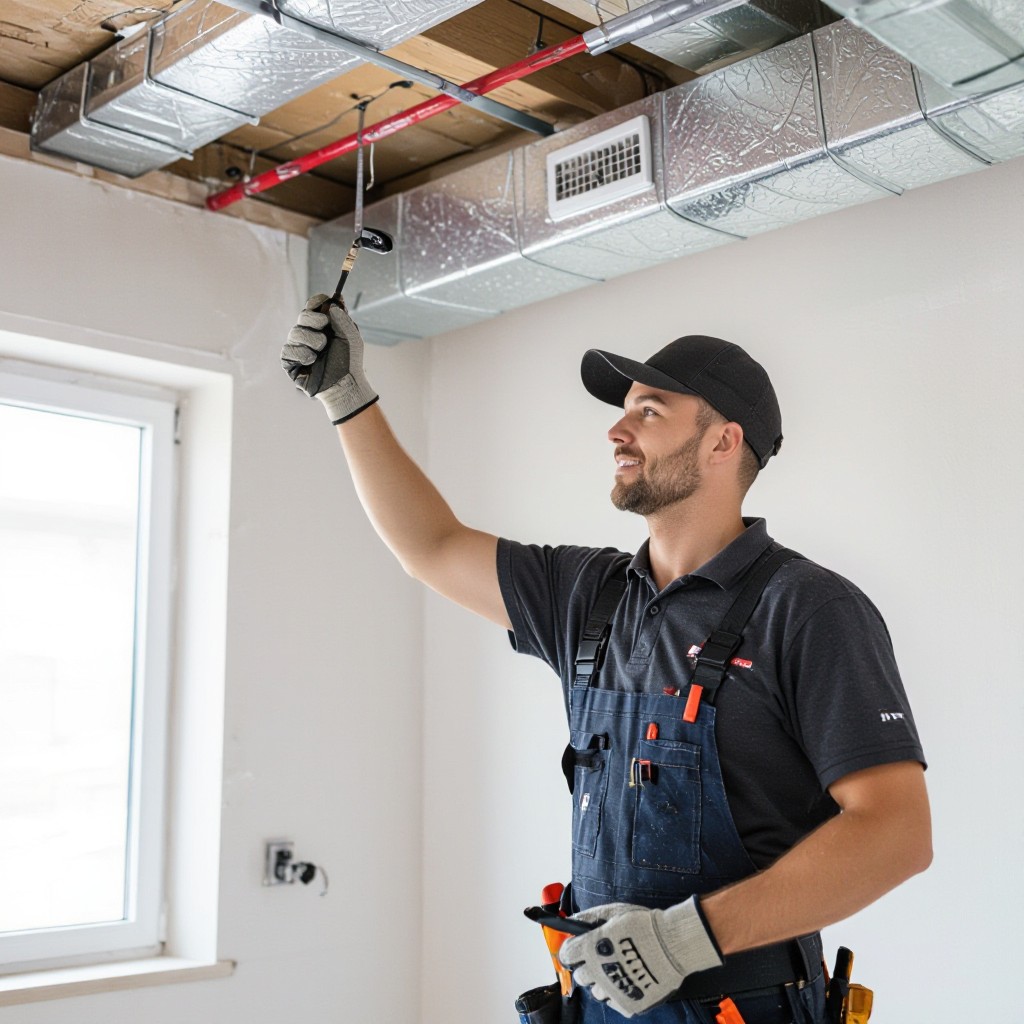 HVAC contractor working on duct system