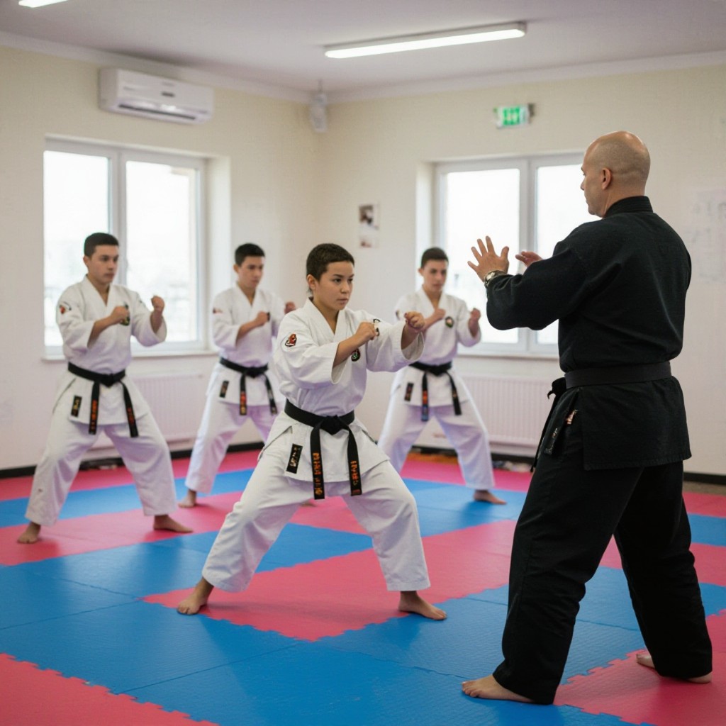 Martial arts instructor teaching class