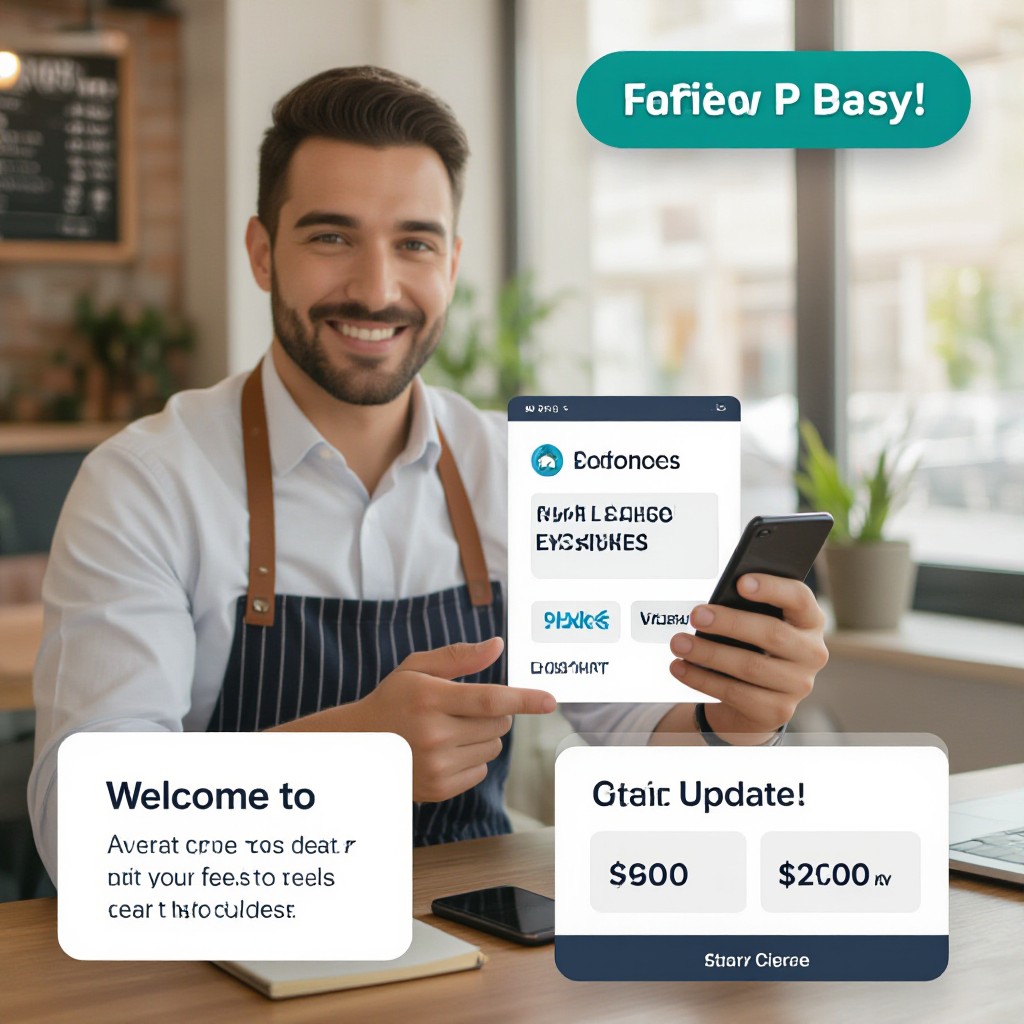 Business owner texting website update