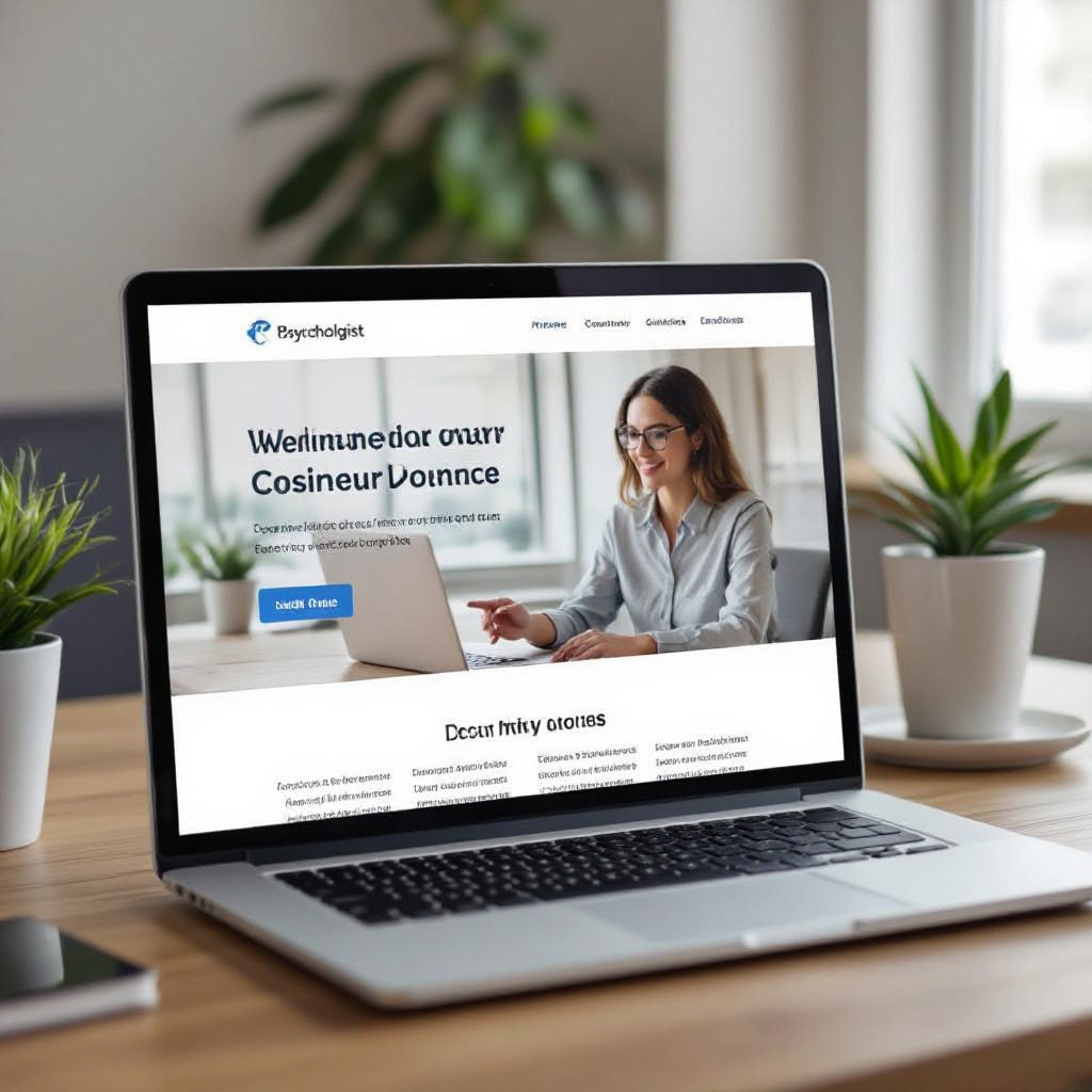 Mockup of psychologist website on laptop screen