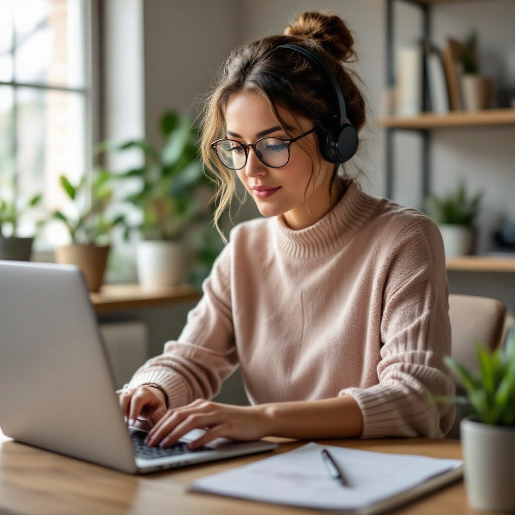 Online agency owner working on a laptop