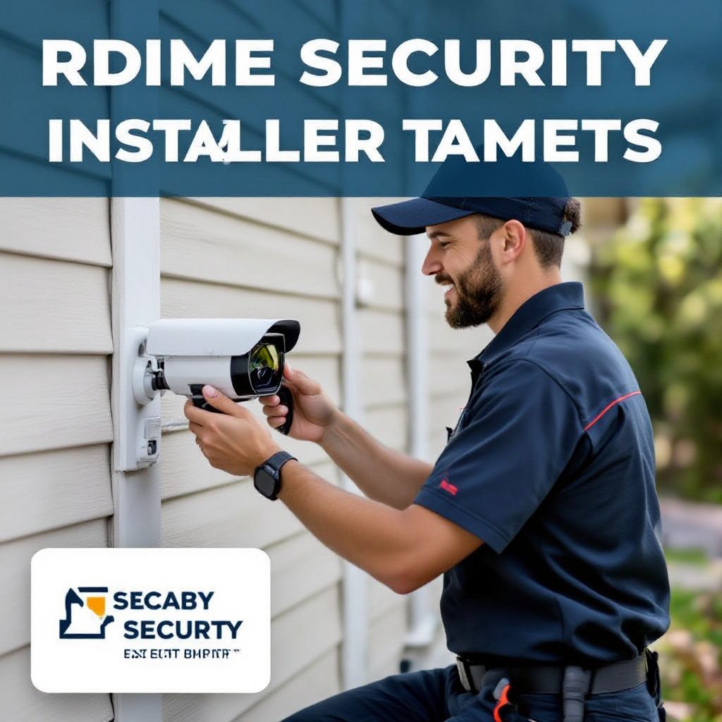 Home security installer fixing camera