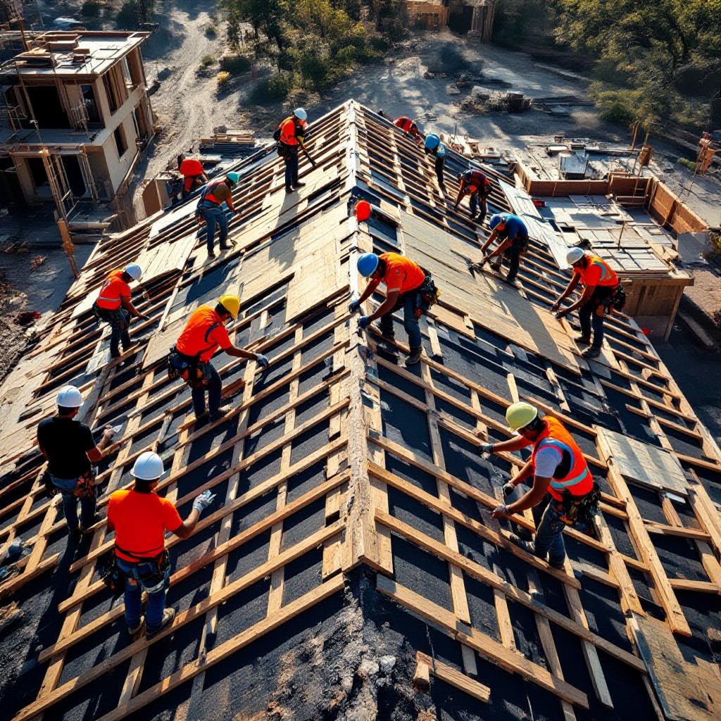 Roofers at work