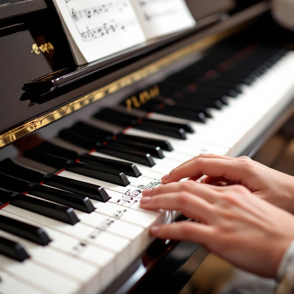 Sheet music on piano keys