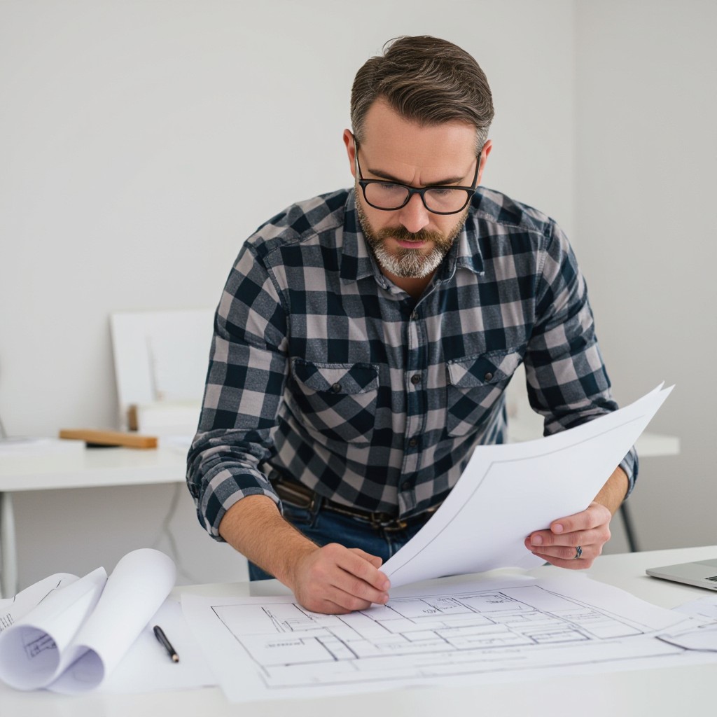Draftsman reviewing plans