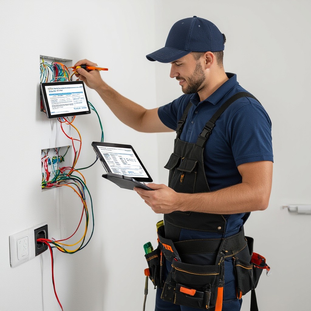 Electrician reviewing website on tablet