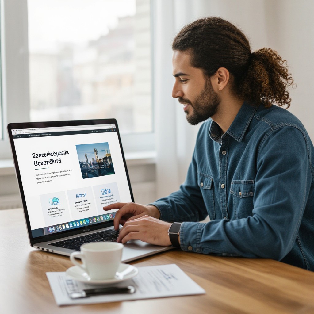 Business owner reviewing website design