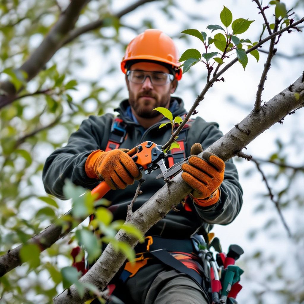 Arborist pruning tree