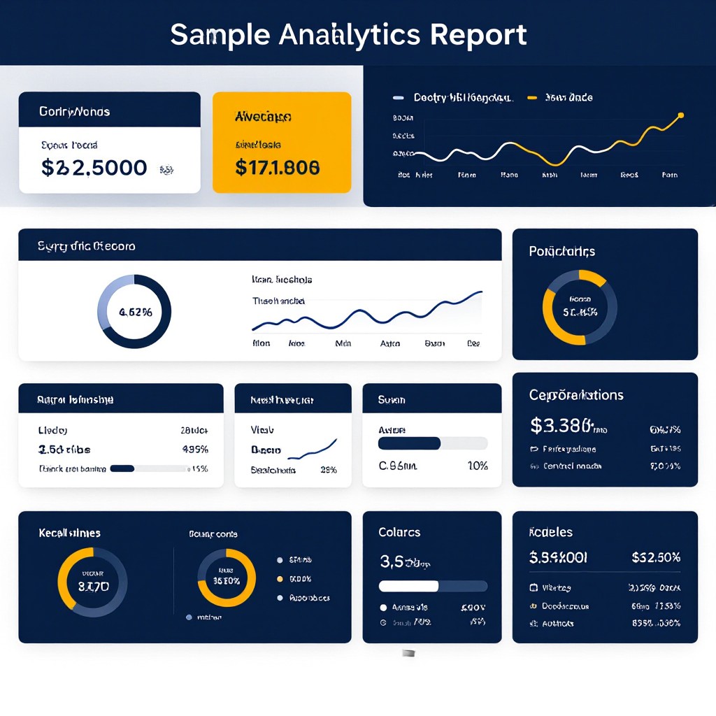 Sample analytics report dashboard showing website statistics and performance metrics