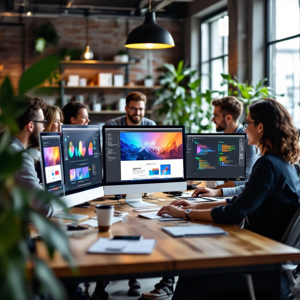 Congero web design team collaborating in modern office environment