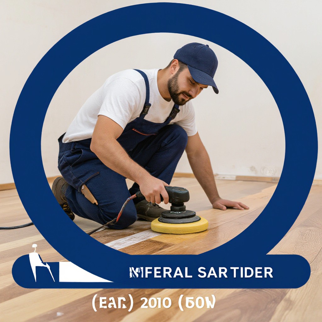 Flooring installer polishing hardwood floor