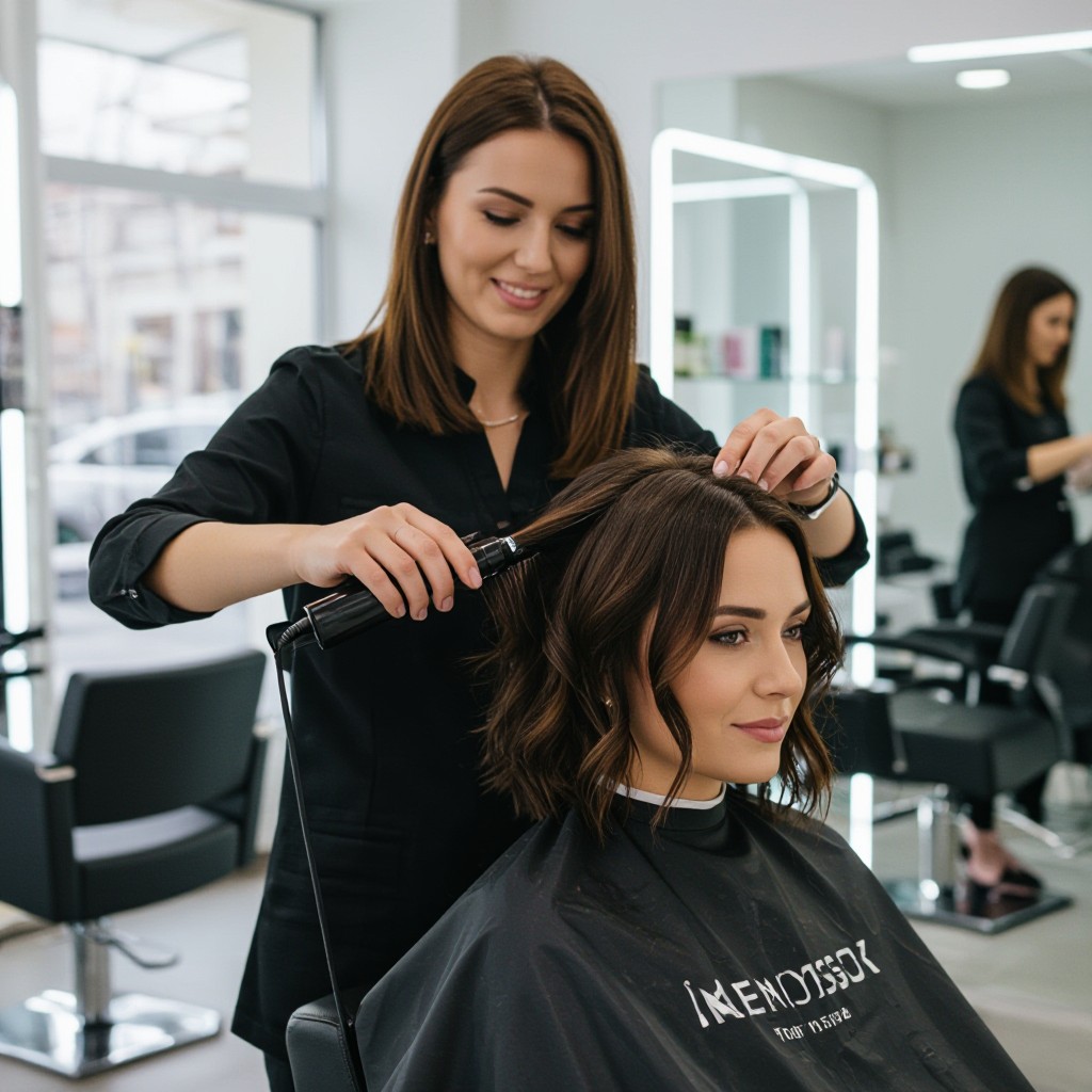 Hairdresser styling a client's hair