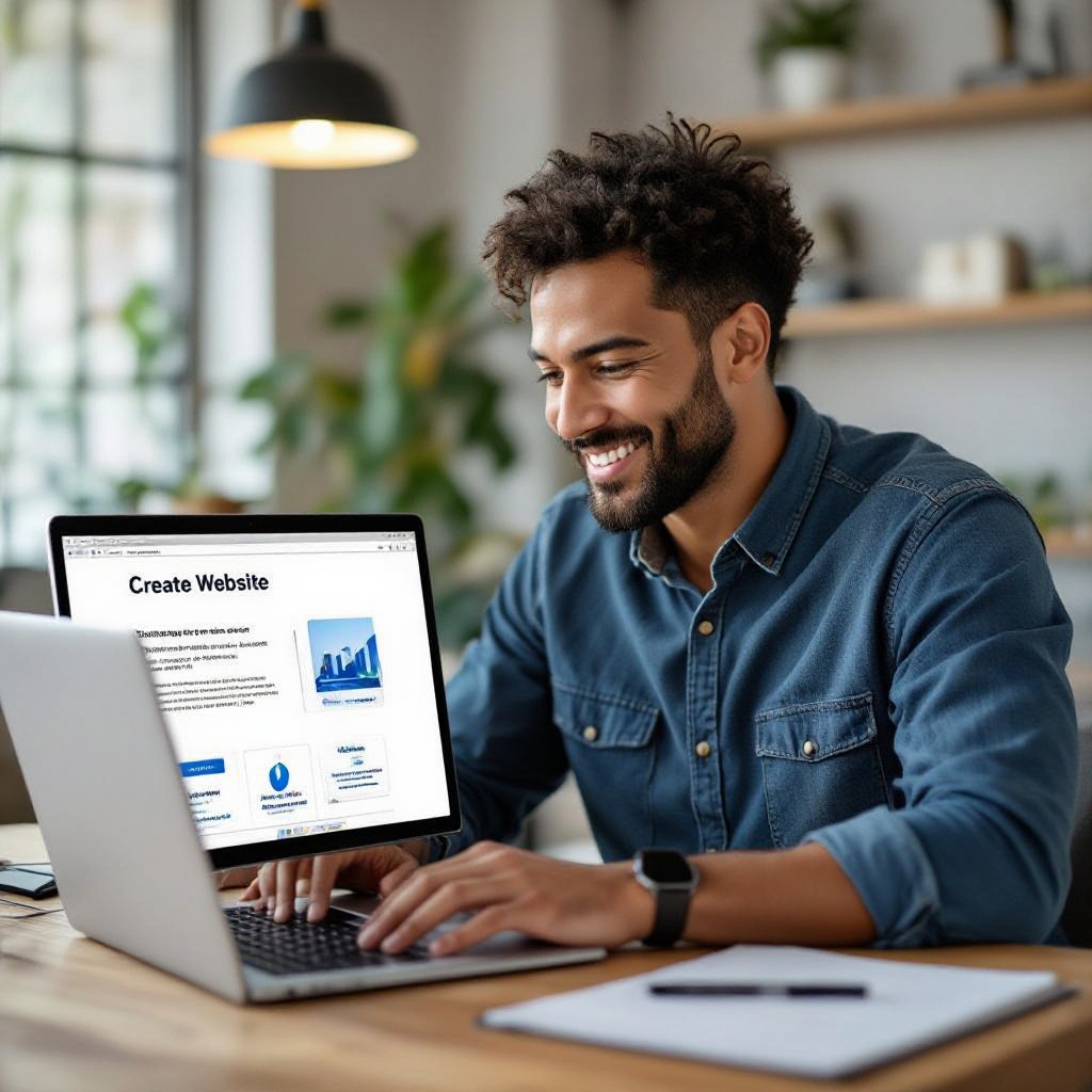 Business owner using laptop to build website