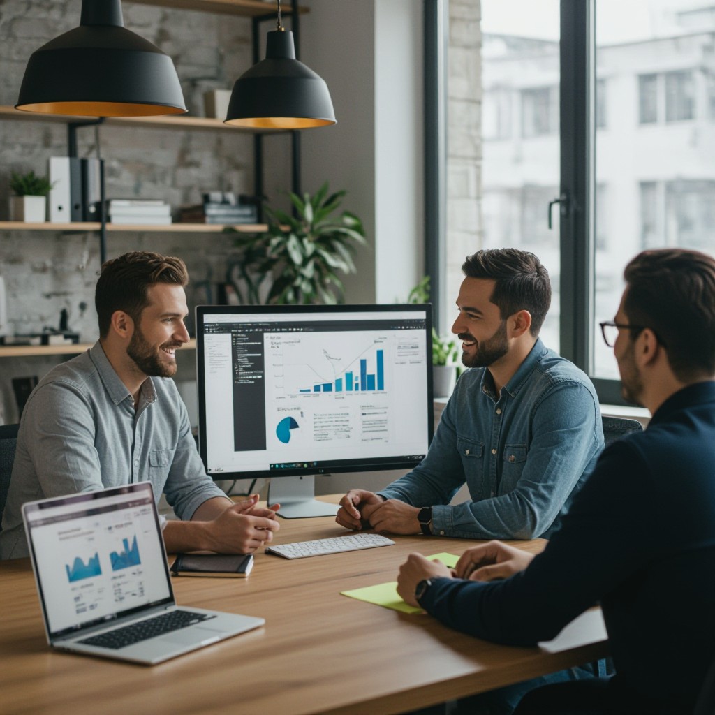 Designer consulting with business owner