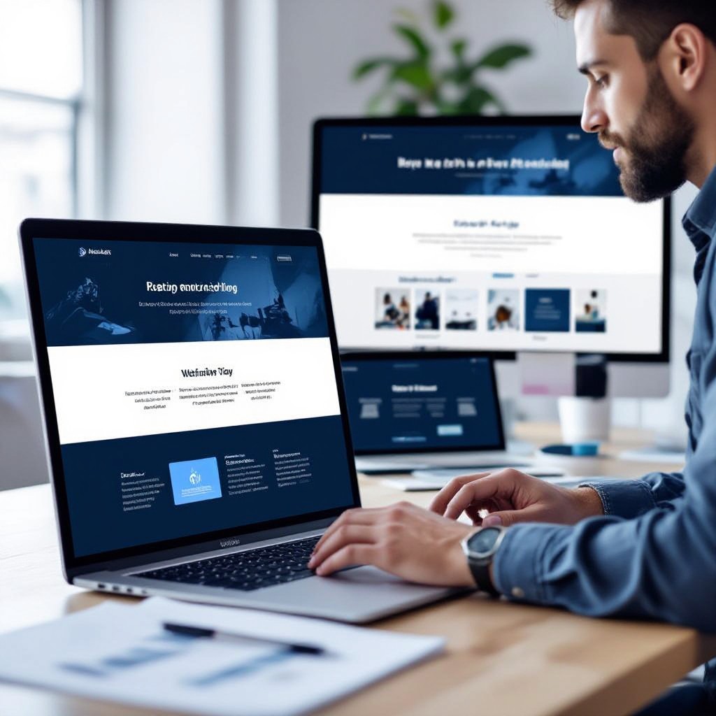 Designer working on a website layout on a laptop