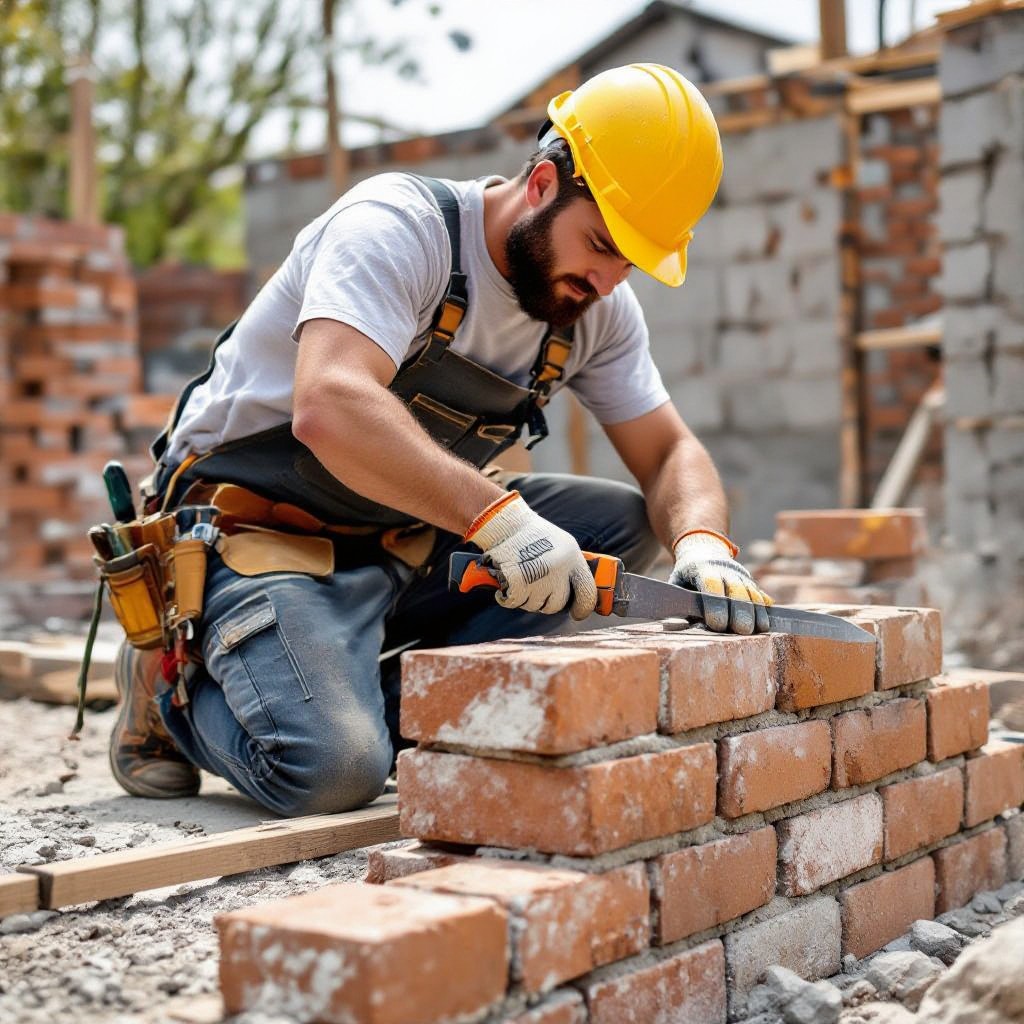 Professional bricklayer laying bricks