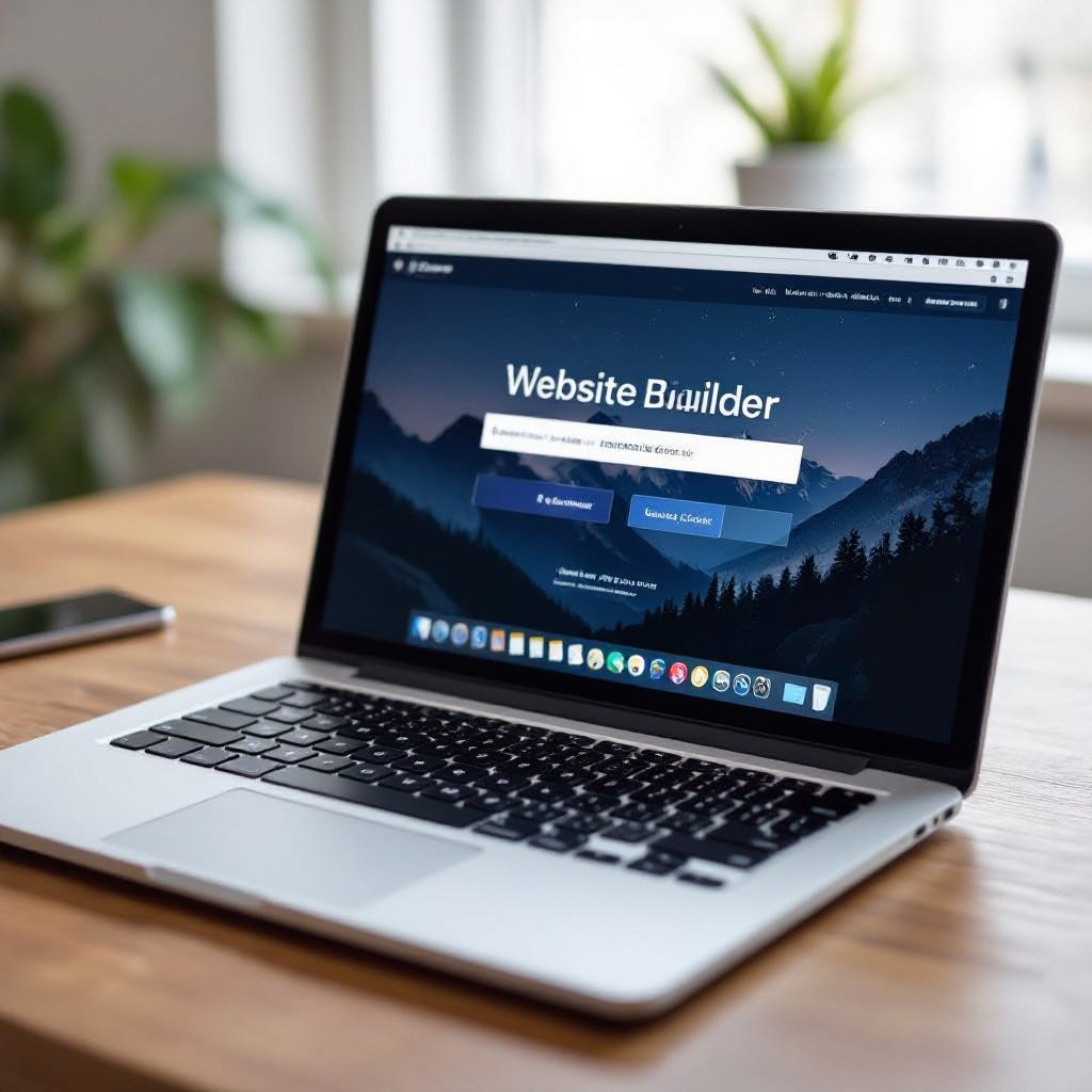 Online website builder interface on laptop