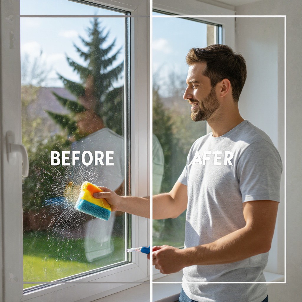 Window cleaning before and after