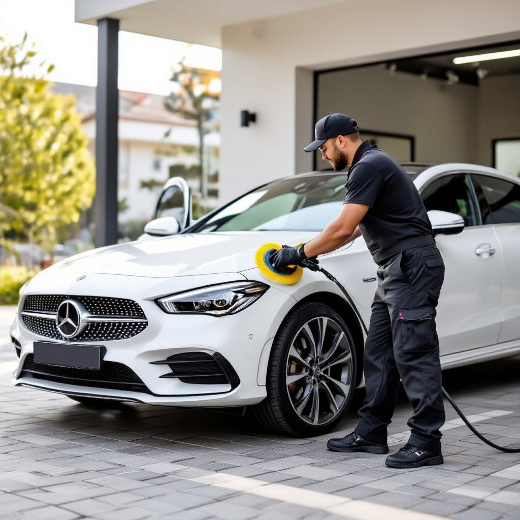 Mobile car detailer working