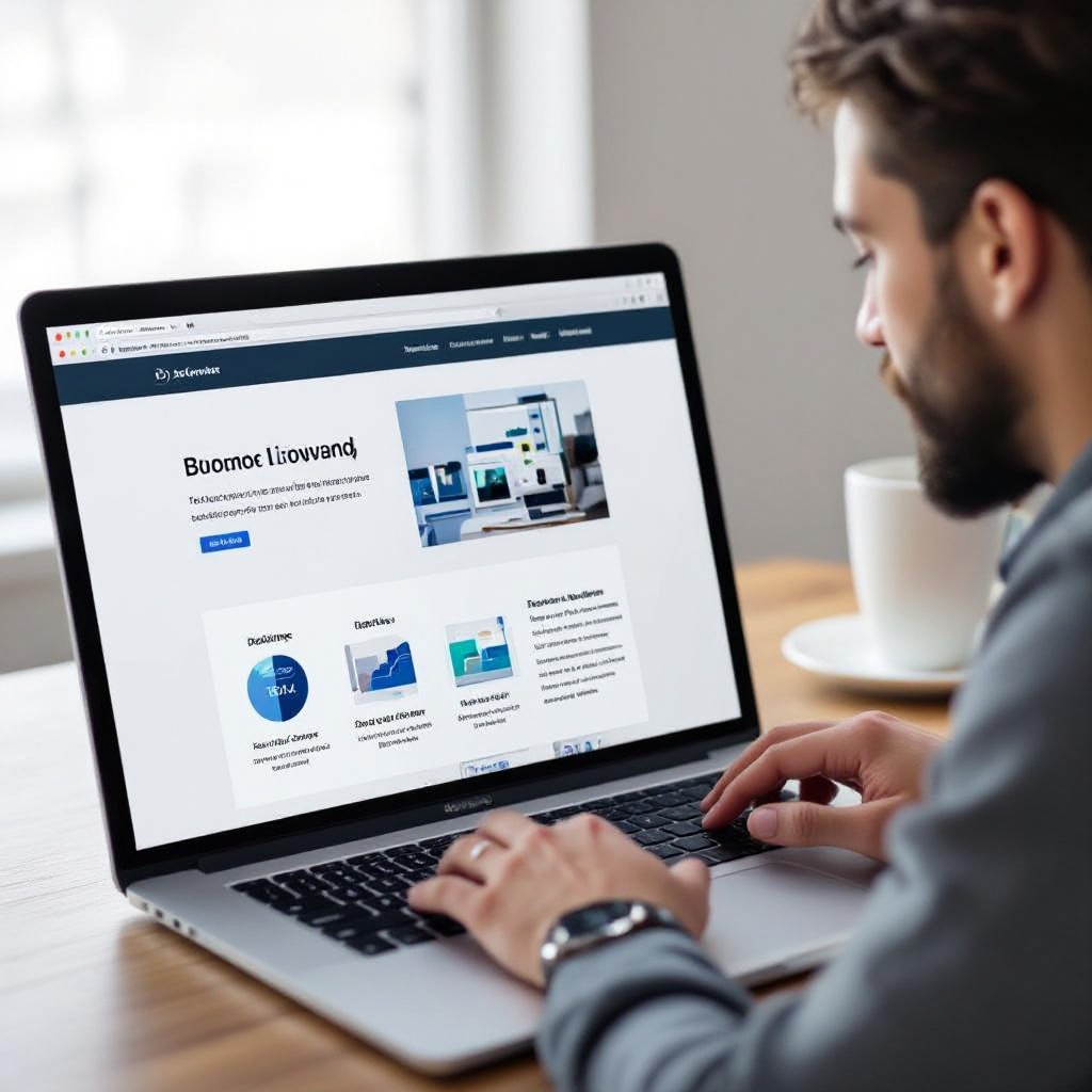 Designer reviewing website mockup on laptop